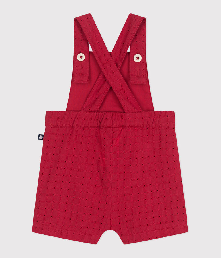 Babies' short-leg cotton broderie anglaise dungarees red