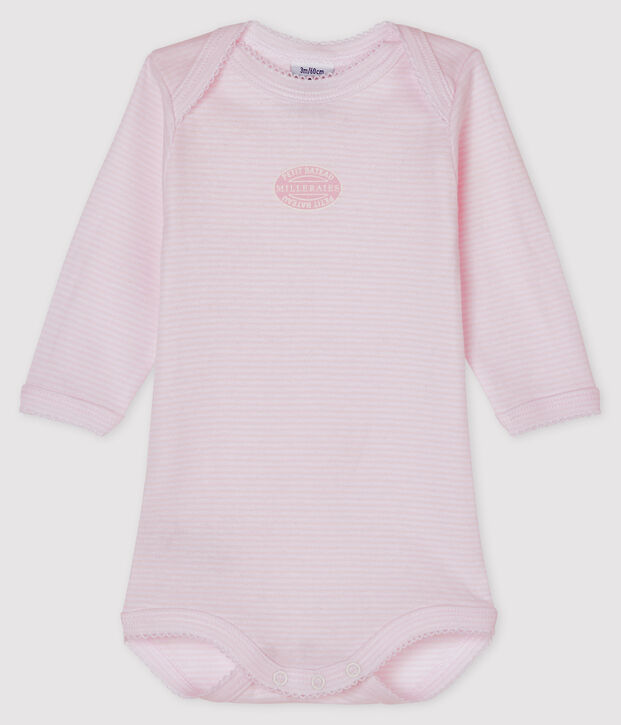 Baby girls' long-sleeved bodysuit pink/white