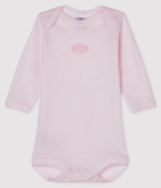 Baby girls' long-sleeved bodysuit VIENNE pink/ECUME white
