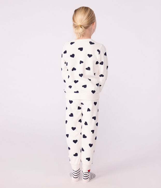 Children's cotton terry pyjamas printed with hearts blue/blue