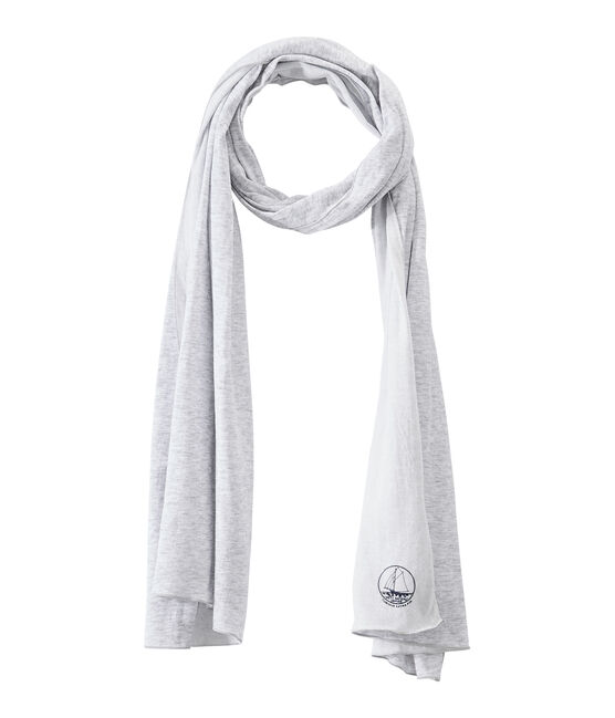 Women's scarf in an extra-fine tube knit POUSSIERE grey/LAIT white