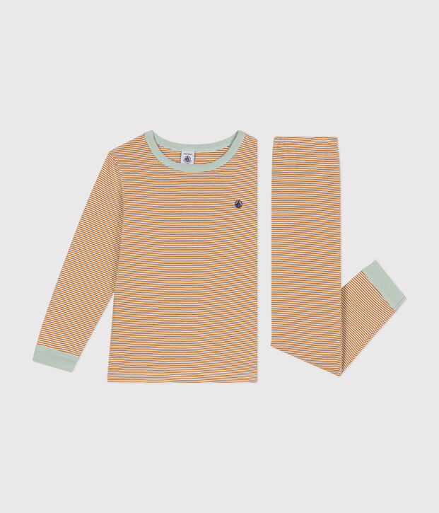 Children's striped cotton pyjamas brown/white