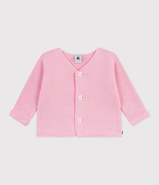 Babies' moss stitch cotton cardigan MARQUISE pink