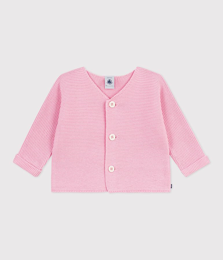 Babies' moss stitch cotton cardigan pink
