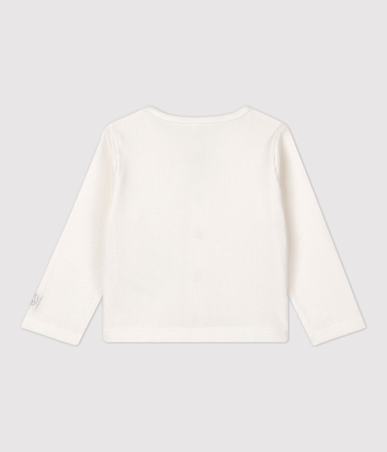 Babies' Organic Cotton 2x2 Rib Knit Cardigan MARSHMALLOW white