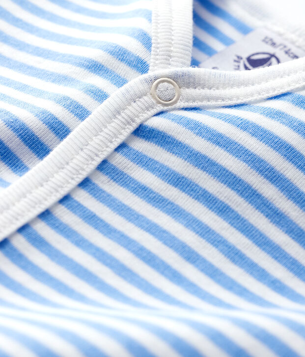 Babies' Blue Striped Footless Cotton Sleepsuit blue/white