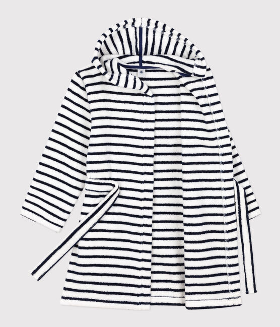 Children's Unisex Striped Terry Bathrobe LAIT white/MEDIEVAL blue