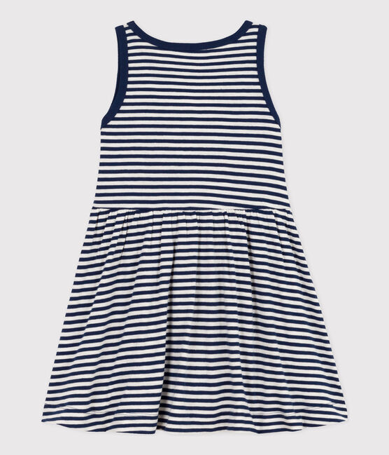 Girls' Sleeveless Striped Cotton Dress MEDIEVAL blue/MARSHMALLOW white