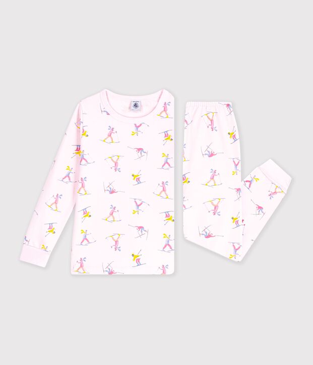 Children's pyjamas in ski-print fleece pink/multicolor