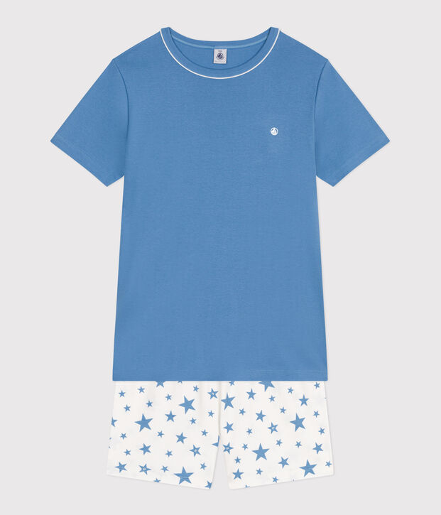 Children's short cotton pyjamas blue/white