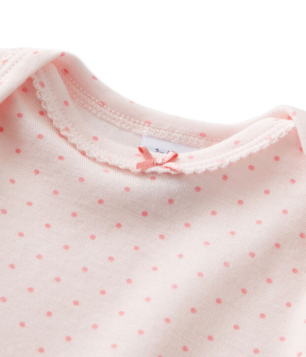 Baby girls' short wool and cotton coverall pink/pink