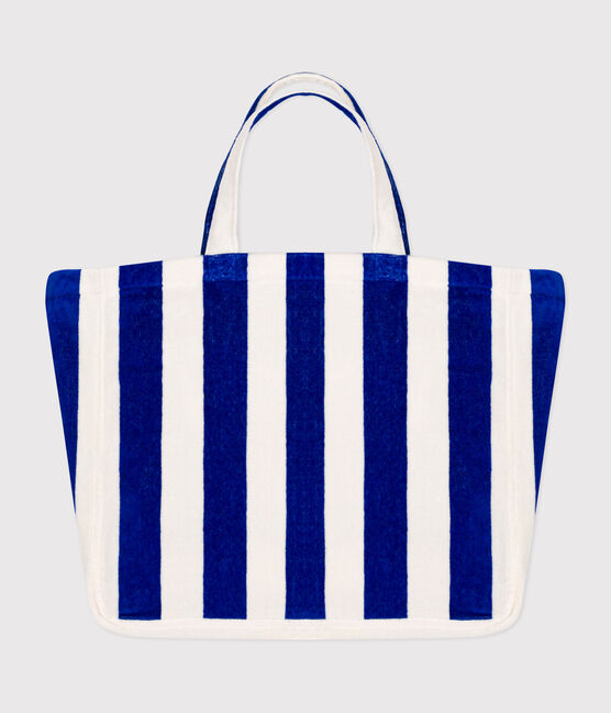 WOMEN'S STRIPED TERRYCLOTH BEACH BAG  SURF blue/MARSHMALLOW white