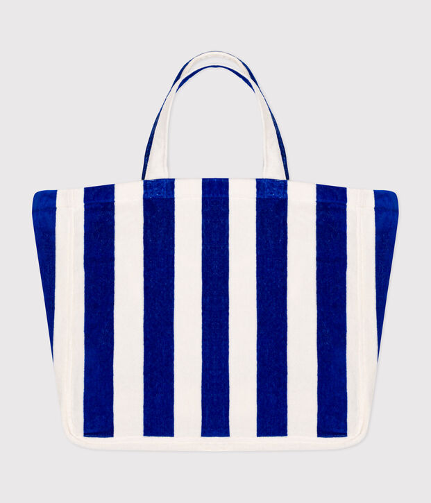 WOMEN'S STRIPED TERRYCLOTH BEACH BAG blue/white