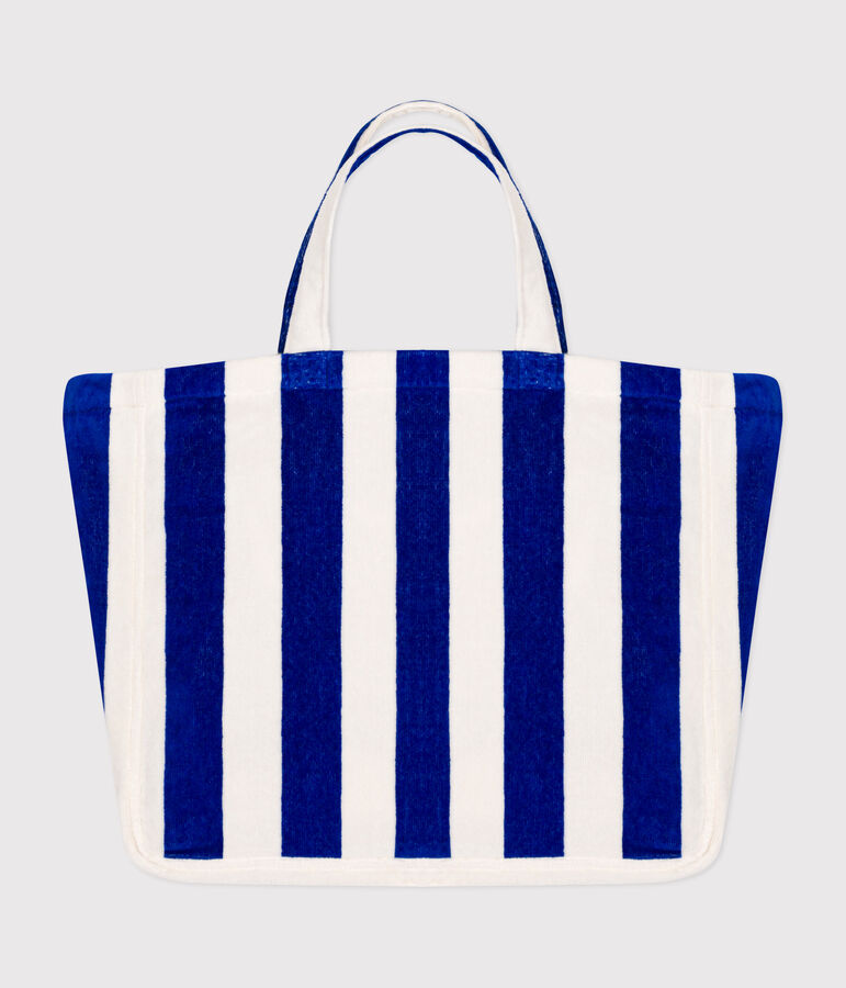 WOMEN'S STRIPED TERRYCLOTH BEACH BAG blue/white