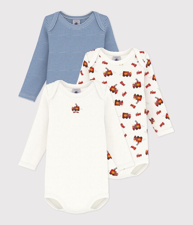Pack of babies' long-sleeved cotton bodies with a firefighter print multicolor