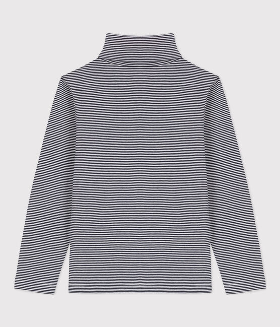 Children's Unisex Stripy Cotton Polo Neck SMOKING blue/MARSHMALLOW white