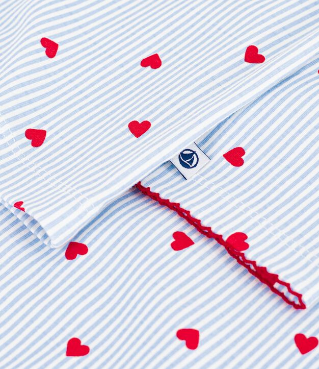 Women's buttoned stripe and heart print cotton pyjamas white/multicolor