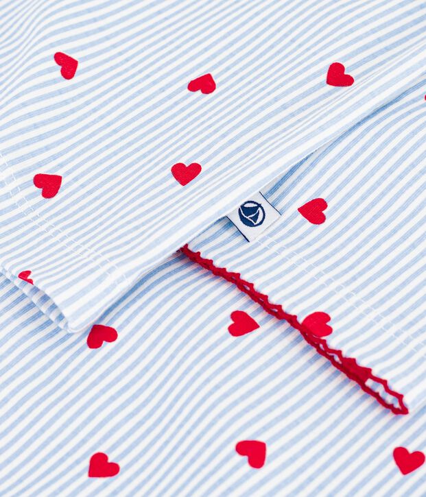 Women's buttoned stripe and heart print cotton pyjamas white/multicolor