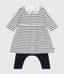 Babies' cotton dress and leggings MARSHMALLOW white/SMOKING blue