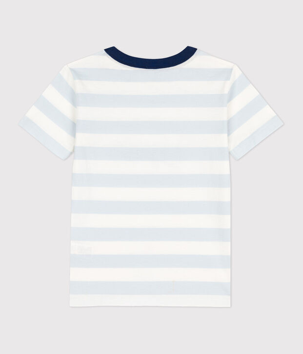 Boys' Short-Sleeved Cotton T-Shirt blue/white
