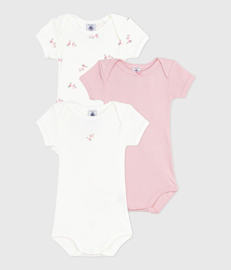 Pack of short-sleeved floral-print cotton bodies for babies multicolor