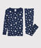 Boys' Snugfit Starry Cotton Pyjamas MEDIEVAL blue/MARSHMALLOW white