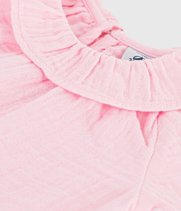 Babies' long-sleeved plain cotton blouse pink