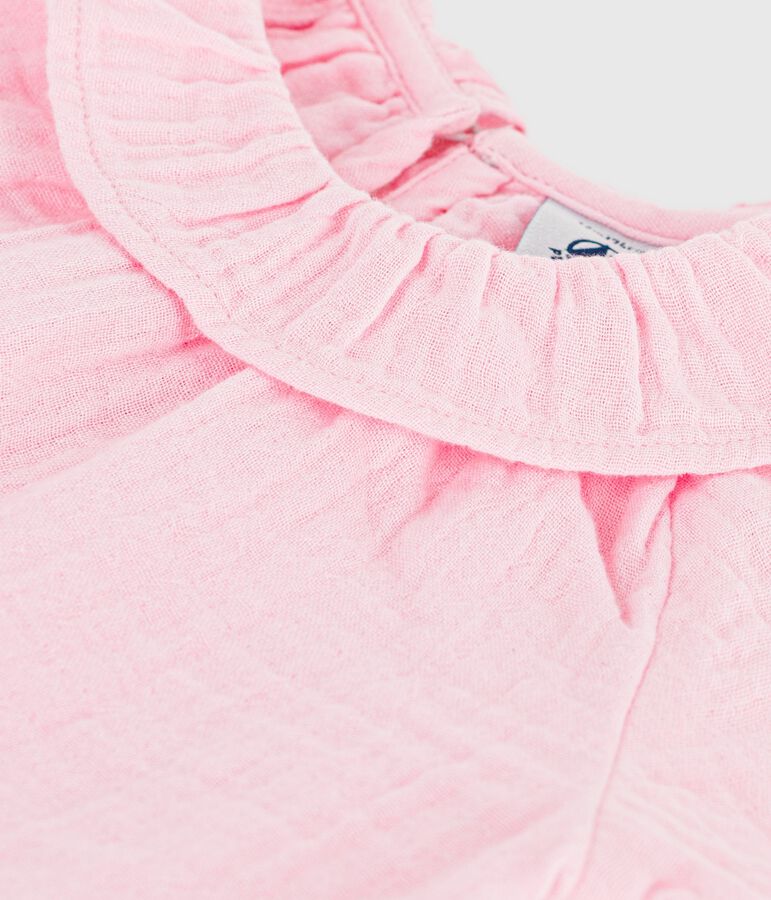 Babies' long-sleeved plain cotton blouse pink