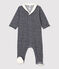 Babies' Stripy Organic Cotton Velour Sleepsuit with Collar blue/white