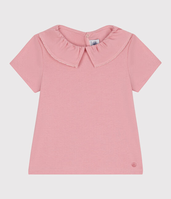 Children's plain short-sleeved cotton T-shirt with a collar CHARME pink