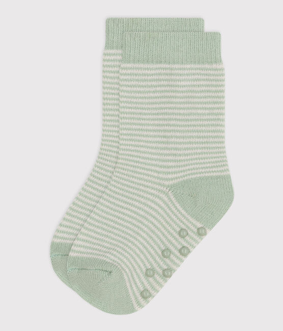 Babies' Non-Slip Cotton Socks HERBIER green/MARSHMALLOW
