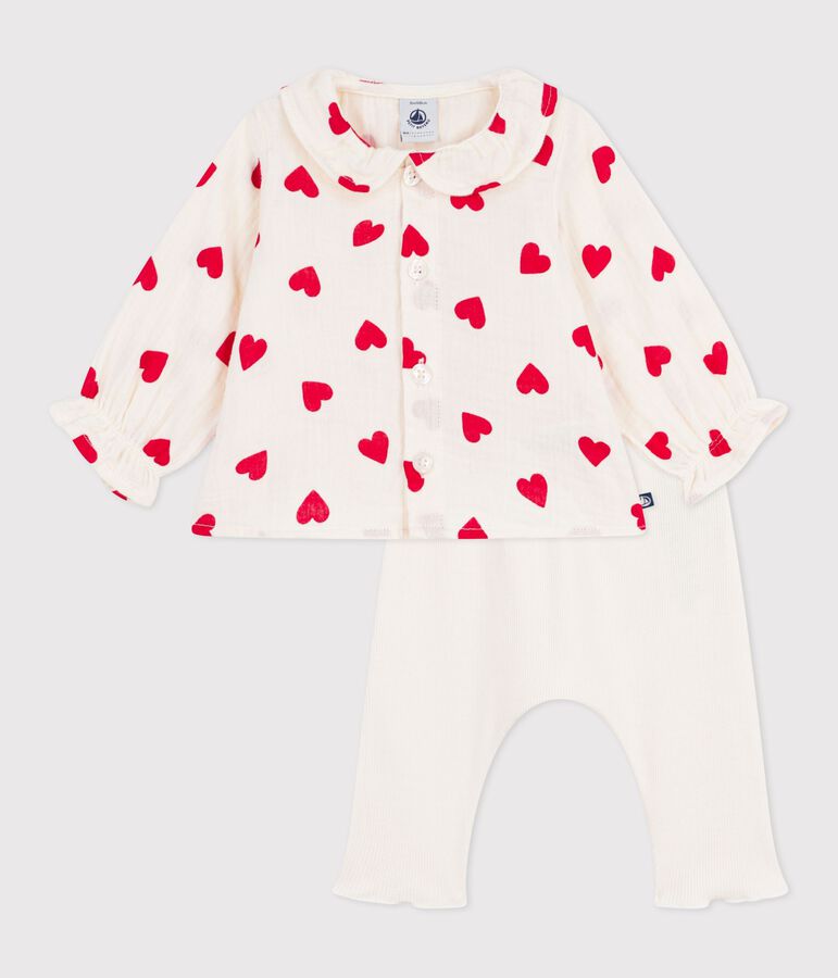 Babies' 2-piece long cotton outfit, with a printed blouse and leggings multicolor