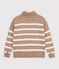 Women's striped wool and cotton roll neck jumper beige/ecru
