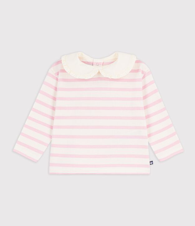 Babies' cotton  Breton top pink/pink
