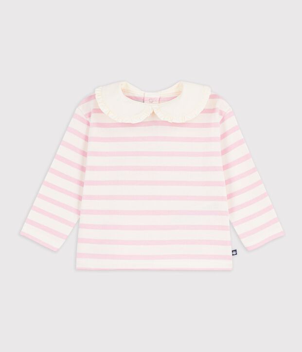 Babies' cotton  Breton top pink/pink