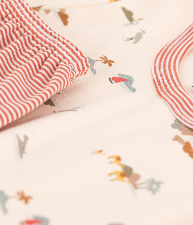 Children's Unisex Short Cotton Pyjamas Ecru/multicolor