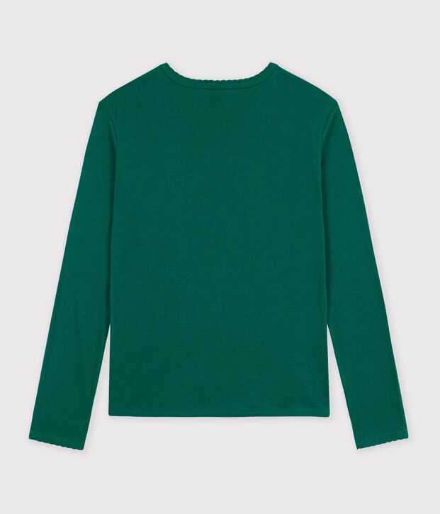 Women's long-sleeved cotton T-shirt with cocotte stitch detailing TREE