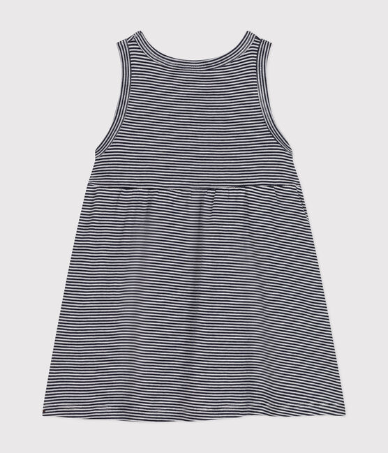 Babies' Sleeveless Stripy Cotton Dress SMOKING blue/MARSHMALLOW white