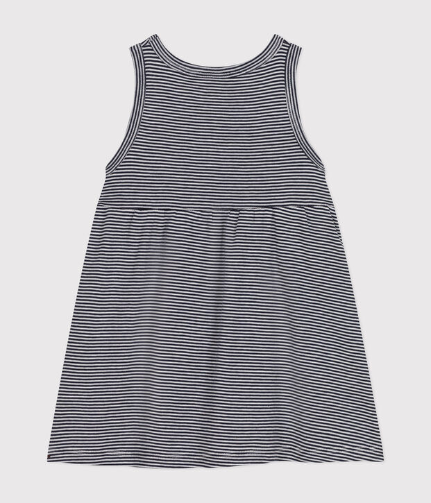 Babies' Sleeveless Stripy Cotton Dress blue/white