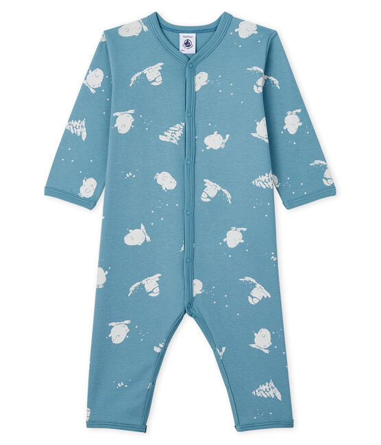 Babies' Yeti Print Footless Cotton Sleepsuit BRUME blue/MARSHMALLOW