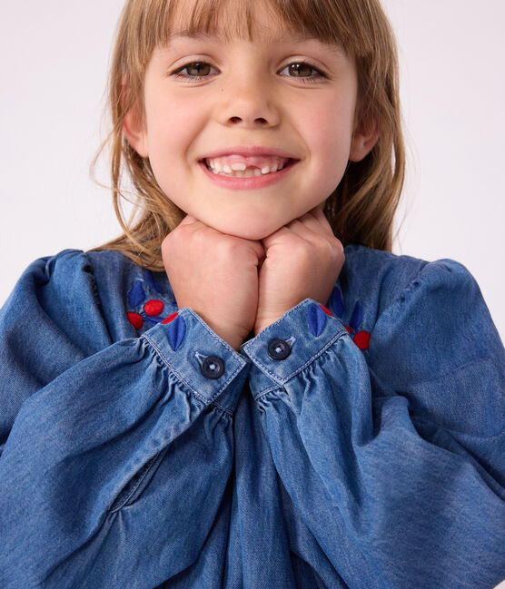 Children's long-sleeved denim dress DENIM CLAIR blue