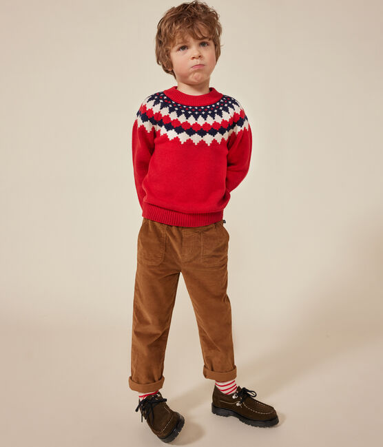Boys' wool and cotton jacquard jumper STOP red/MULTICO