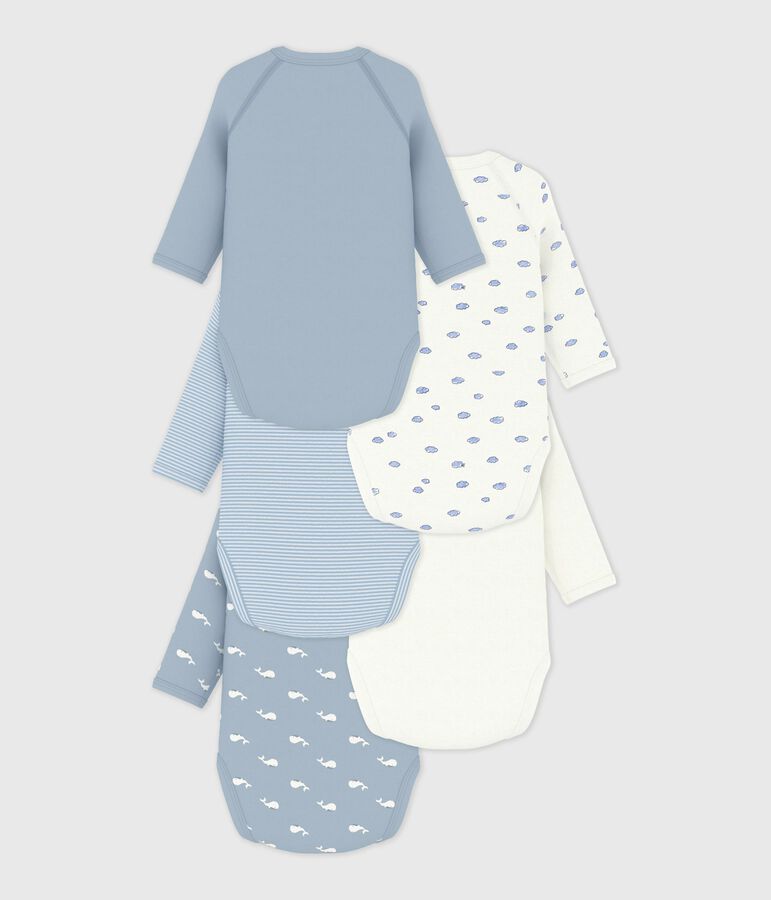 Pack of babies' long-sleeved printed cotton wrapover bodies multicolor