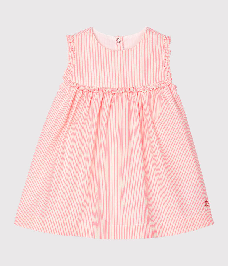 Baby Girls' Sleeveless Striped Dress MARSHMALLOW white/ROSAKO pink