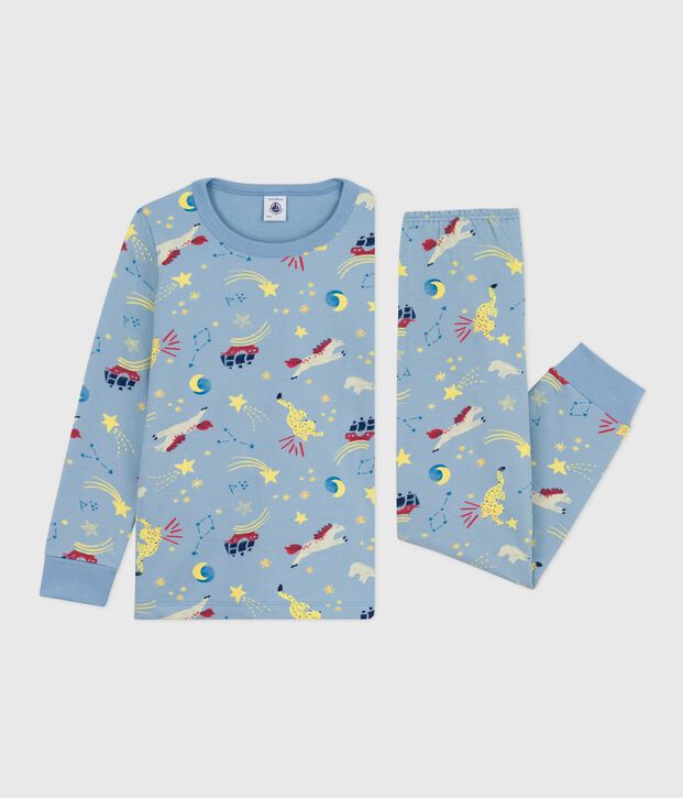 Children's pyjamas in printed fleece blue/multicolor