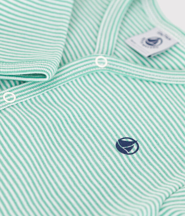 Babies' stripy cotton pyjama suit green