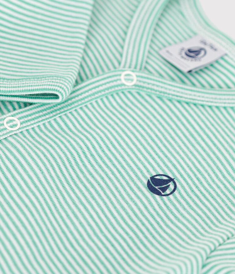 Babies' stripy cotton pyjama suit green