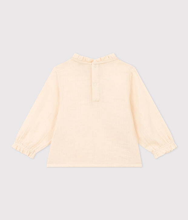 Babies' Long-Sleeved Cotton Gauze Blouse Ecru