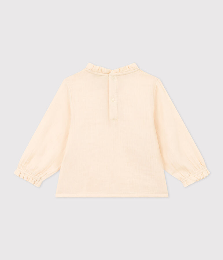 Babies' Long-Sleeved Cotton Gauze Blouse Ecru