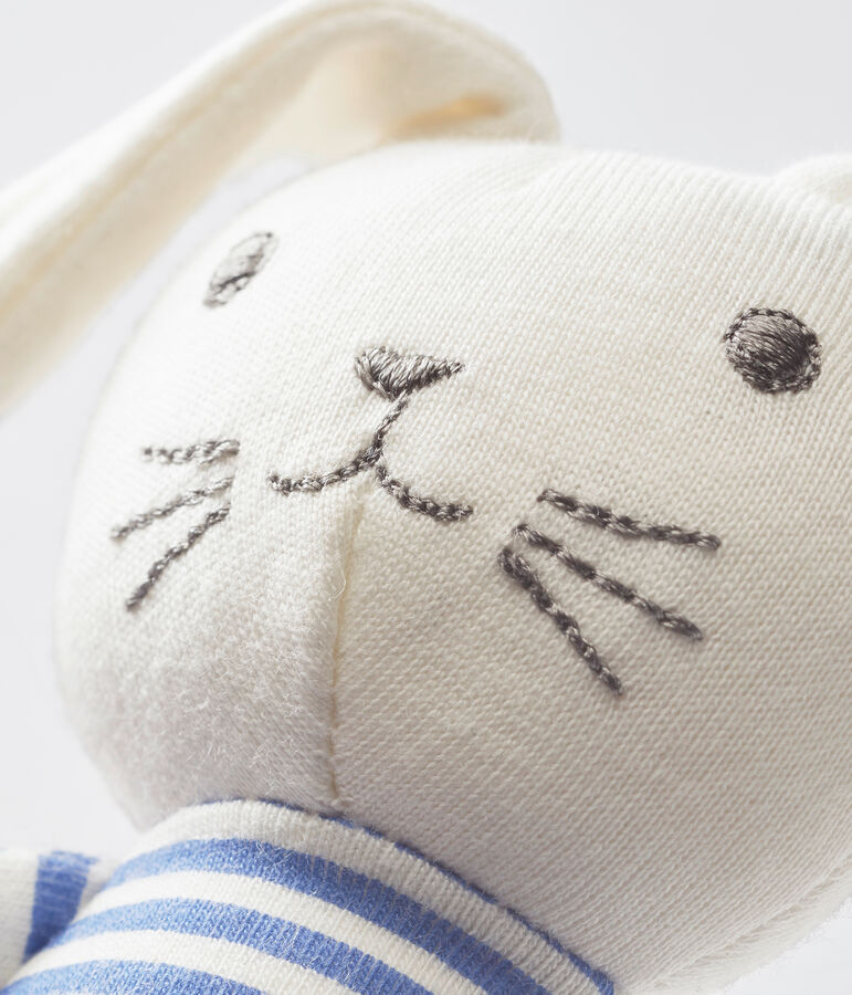 Unisex baby rabbit rattle comforter blue/white